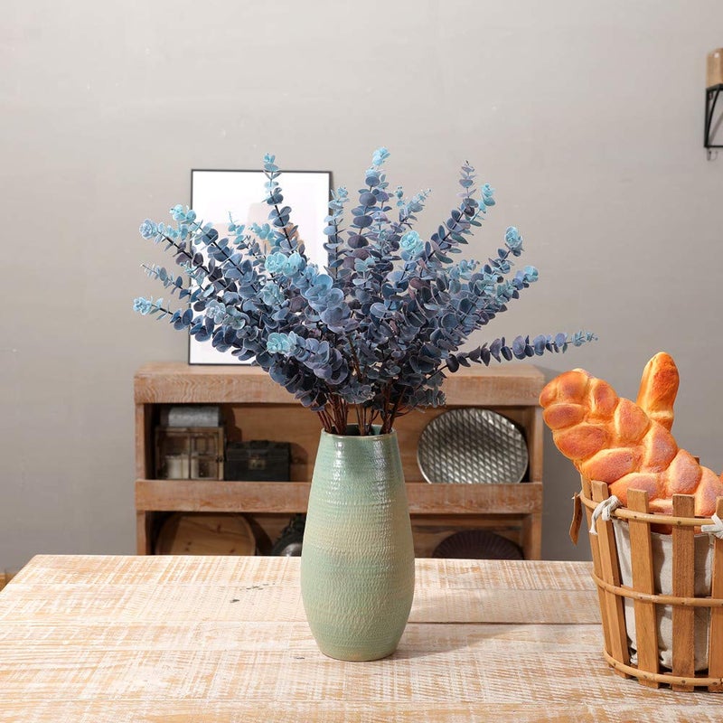 FuleHouzz 5 Pcs Soft Touch Artificial Eucalyptus Leaves Spray Fake Silver Dollar Greenery Stems for Home Wedding Floral Arrangement, Blue - Image 5
